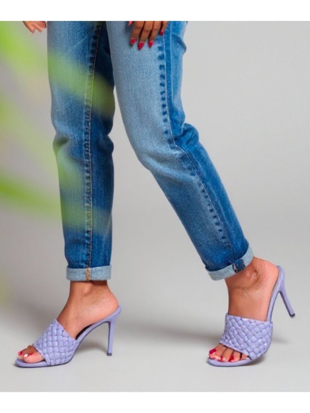 Braided Purple High Heel Mules Womens Open Toe Slip-On Stiletto Sandals